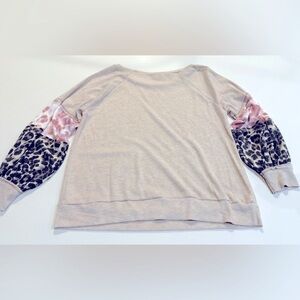 BIBI Oversized Soft Waffle Knit Mixed Pattern Sleeve Top